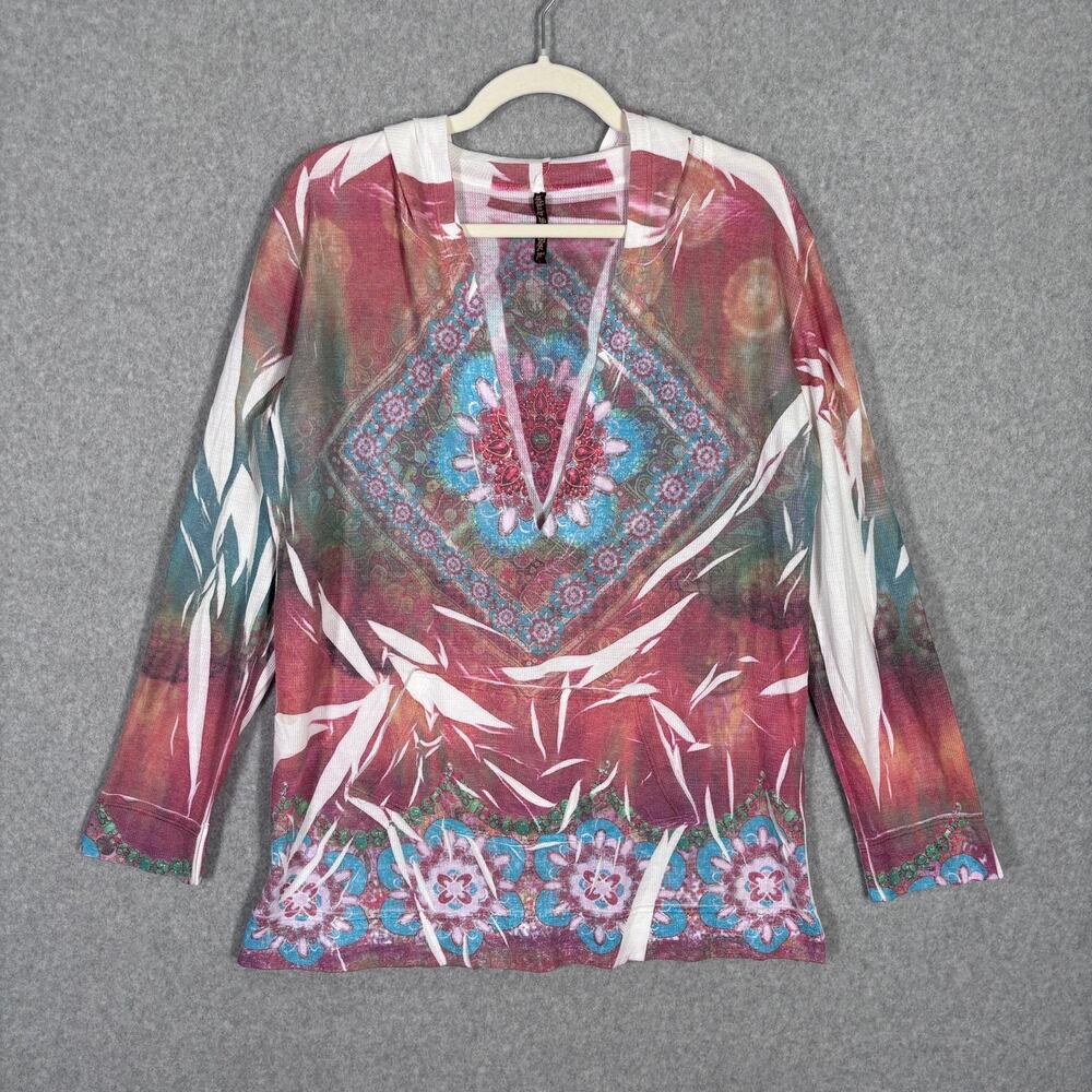 Mishka Sienna Rose Top Medium Thermal Waffle Thin Boho Artsy Abstract Medallion